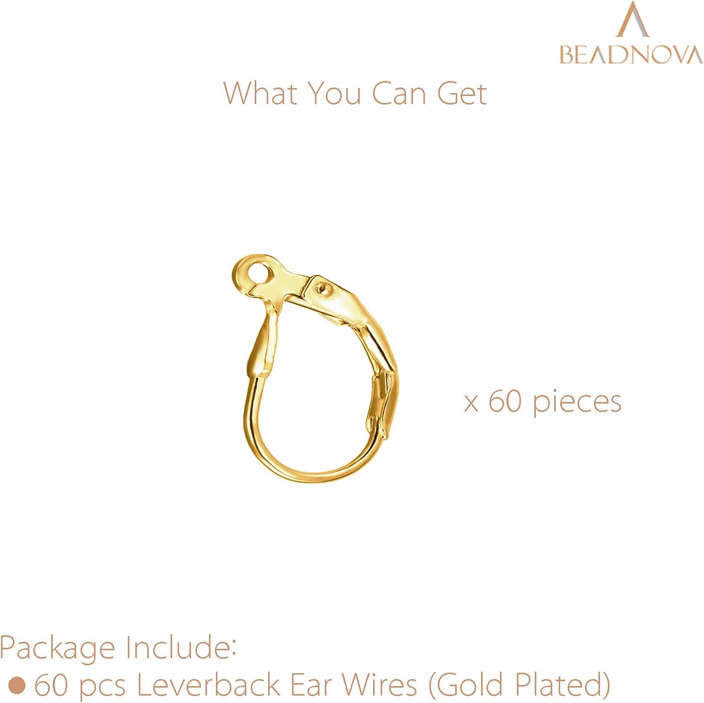 Leverback Earring Hooks 60pcs French Ear Wire Lever Back Earwire for Jewelry Making Crafting (Gold)