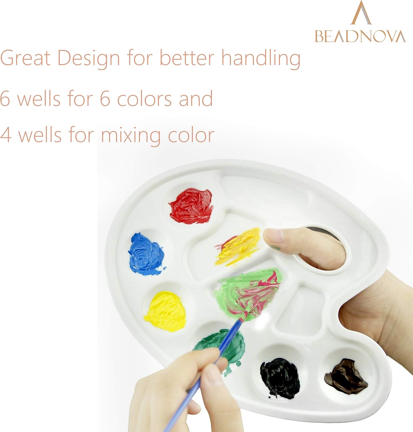BEADNVOA Paint Tray Palette Paint Pallet with Thumb Hole Model Painter Tray for Kids Artists Painters (3 pcs, for Acrylic, Oil, Watercolor)
