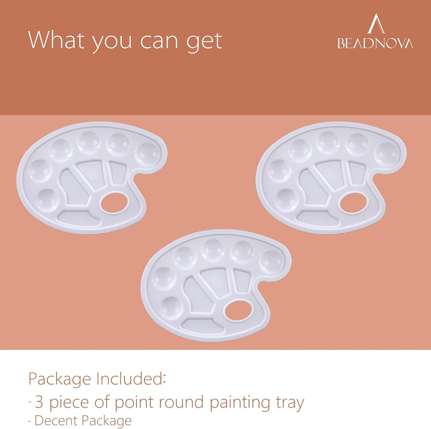 BEADNVOA Paint Tray Palette Paint Pallet with Thumb Hole Model Painter Tray for Kids Artists Painters (3 pcs, for Acrylic, Oil, Watercolor)