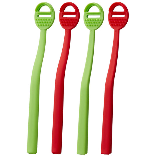 Tongue Scraper Cleaner 4 Pack – BPA Free – Oral Hygiene Care – Reduce Bad Breath – Double Scraper with Massager Head – Red 2 Pack, Green 2 Pack