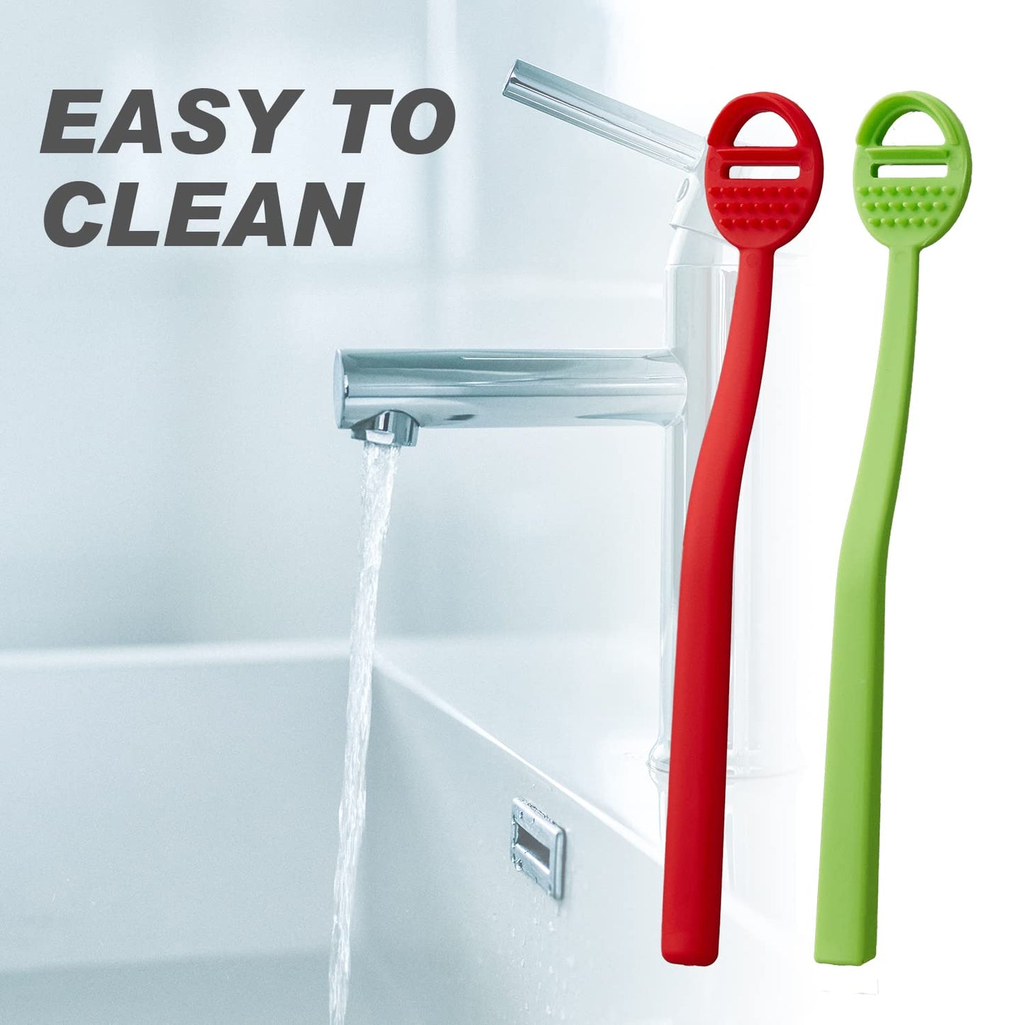Tongue Scraper Cleaner 4 Pack – BPA Free – Oral Hygiene Care – Reduce Bad Breath – Double Scraper with Massager Head – Red 2 Pack, Green 2 Pack