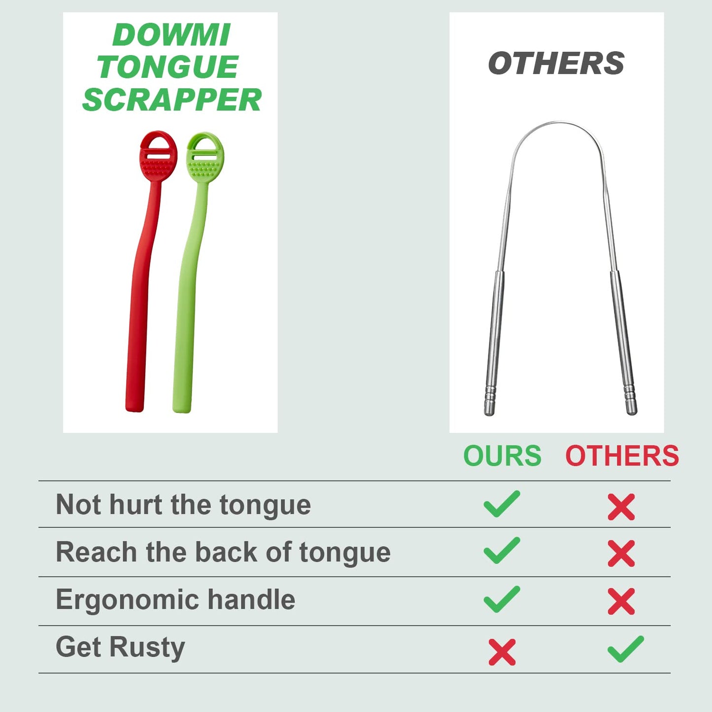 Tongue Scraper Cleaner 4 Pack – BPA Free – Oral Hygiene Care – Reduce Bad Breath – Double Scraper with Massager Head – Red 2 Pack, Green 2 Pack
