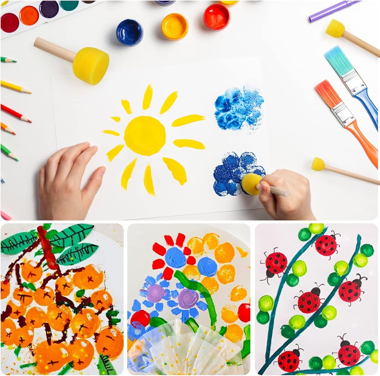 30 Pcs Round Sponges Brh Set, Round Sponge Brhes for Painting, Paint Sponges for Acrylic, Painting Tools for Kids Arts and Crafts (4 Sizes)