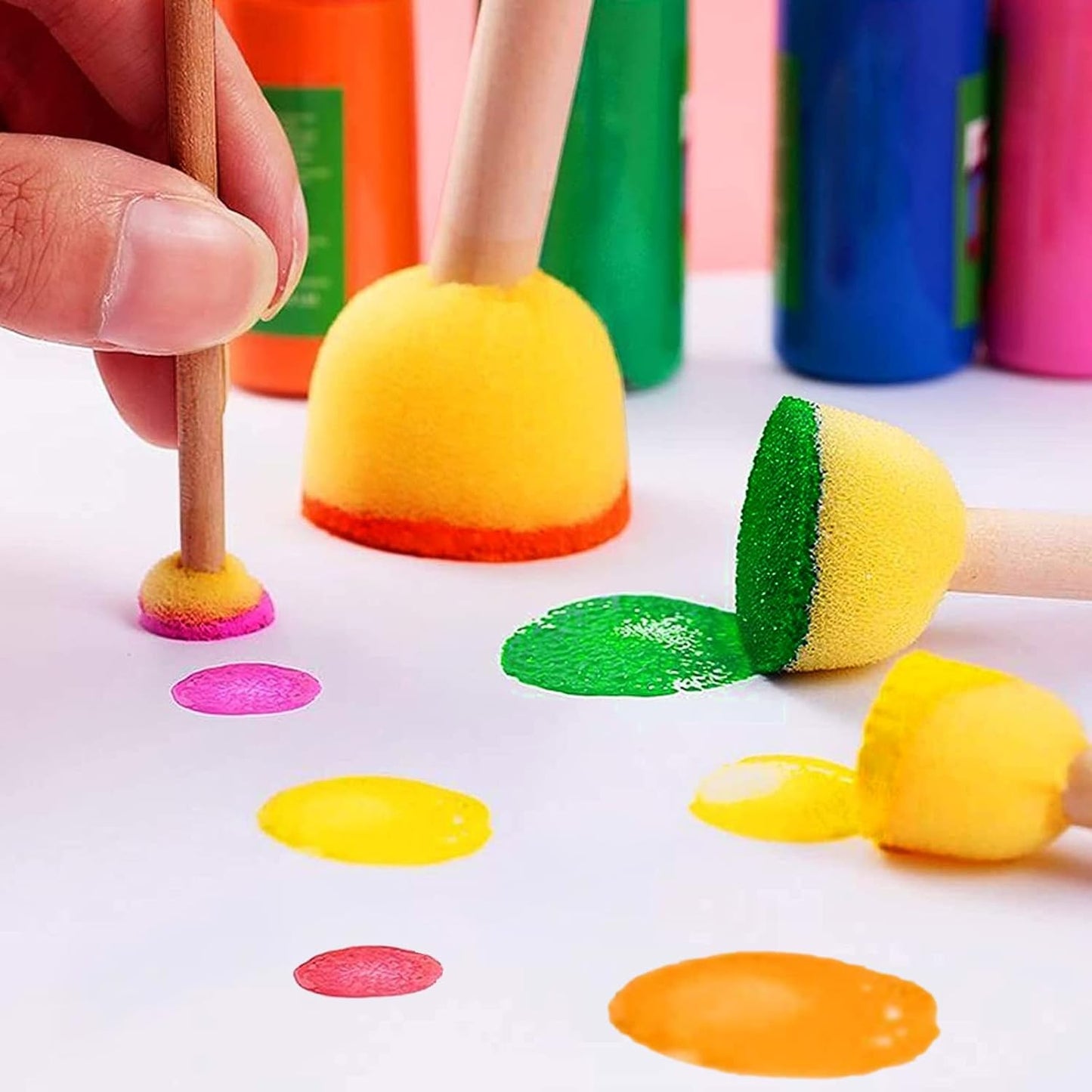 30 Pcs Round Sponges Brh Set, Round Sponge Brhes for Painting, Paint Sponges for Acrylic, Painting Tools for Kids Arts and Crafts (4 Sizes)