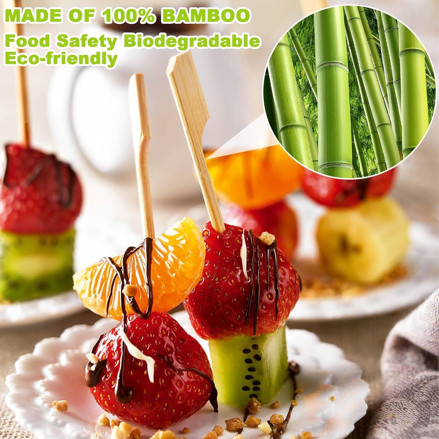 396 PCS Bamboo Skewers, 3.5 Inches Wooden Skewers, Skewers for Appetizers Wide Flat Paddle, Skewer Sticks for Cocktail Fruit BBQ Sandwich Drink Party Supplies, 21ZQ0002