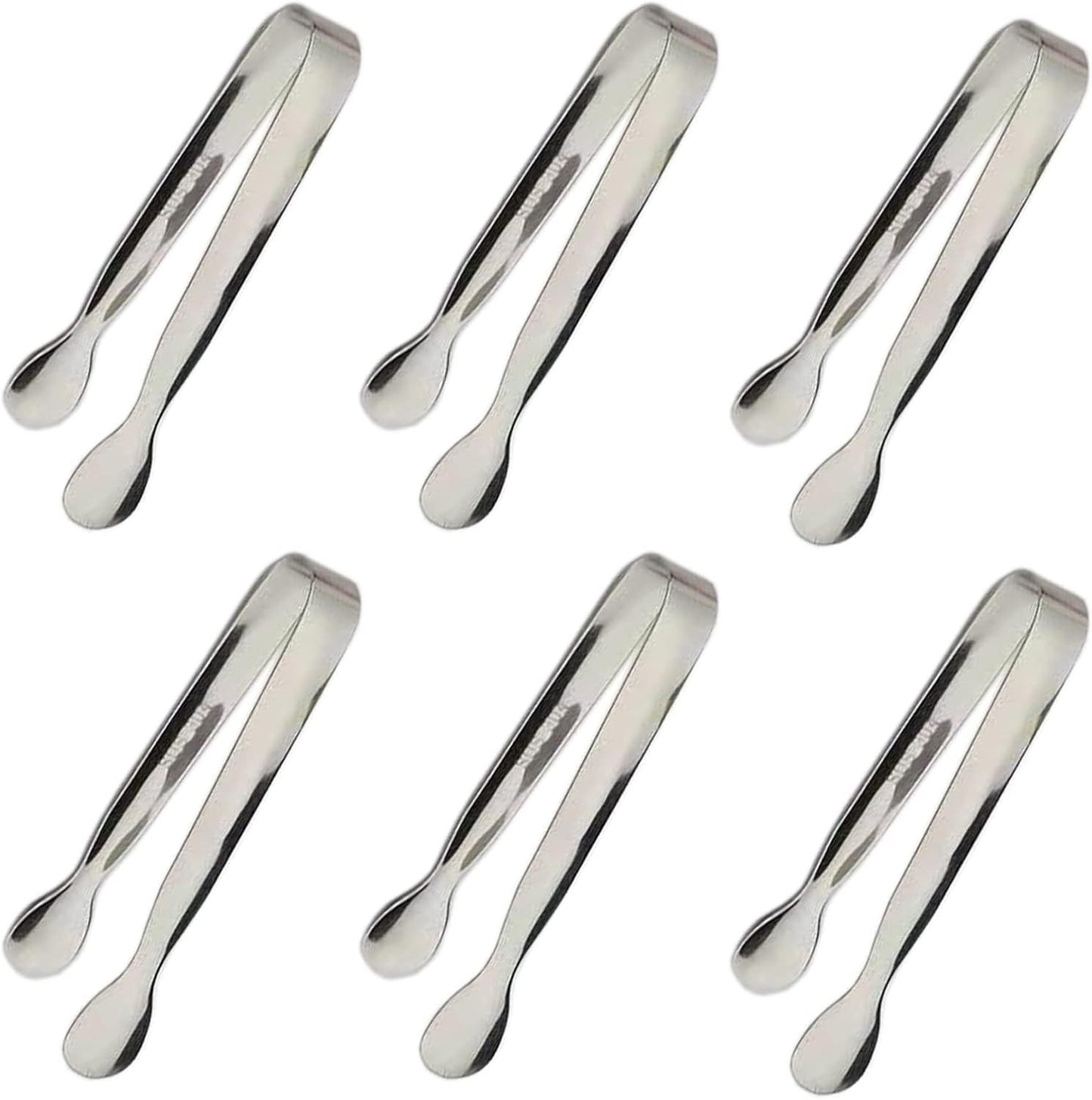 6PCS Ice Tongs Mini Sugar Tongs 4.25Inch Stainless Steel Kitchen Utensils Set,Small Serving Tong and Tiny Kitchen Tong for Appetizers,Tea Party, Coffee Bar, Desserts by  (Silver)