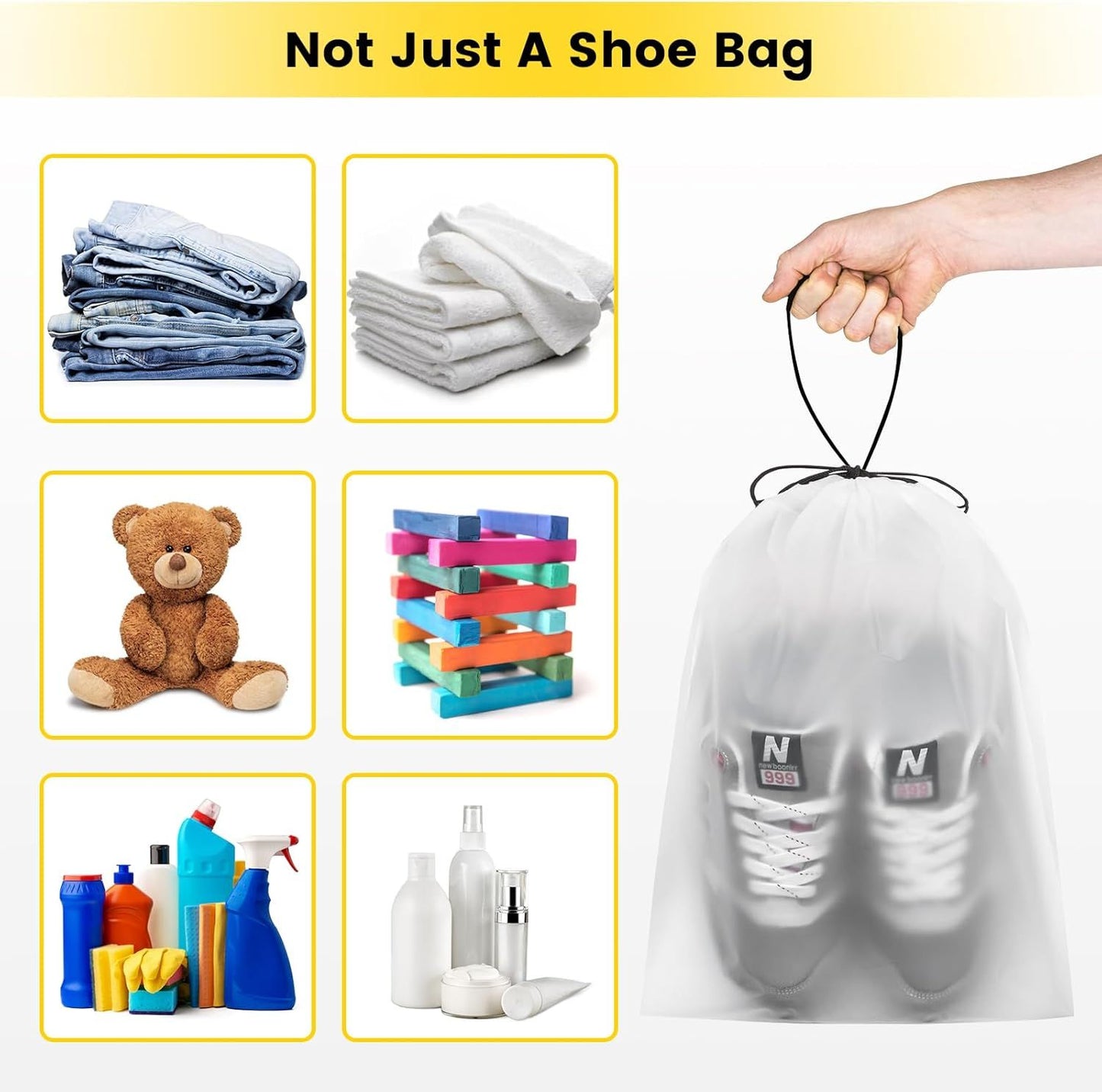 Shoe Bags for Travel - 6 Pcs Transparent Drawstring Backpack Travel Shoe Bag Clear Drawstring Bag Large Shoe Organizer with Rope Travel Essentials for Men Women