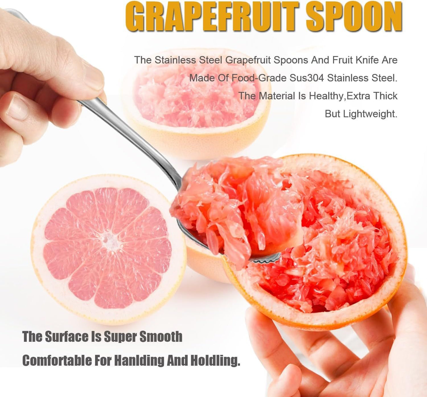 Serrated Edge Grapefruit Spoons Stainless Steel Grapefruit Utensil Tool Dessert Fruit Spoons for Citrus Lemon Kiwi Salads Melon Lime Pitaya Apple Fruit Puree (Silver)