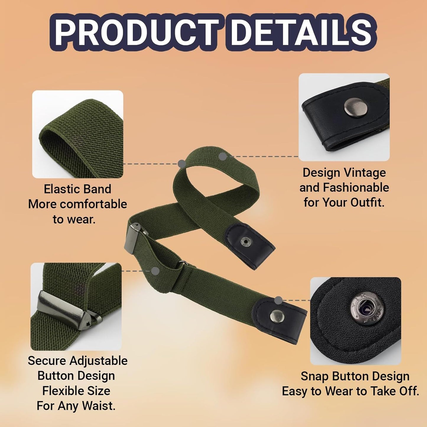 Elastic No Buckle Belt, 3PCS Adjustable Elastic Stretches Buckle Free/No Buckle Stretch Belts, Boy Girls Belt Kids Adjustable Stretches Belt Silver Square Buckles ﻿