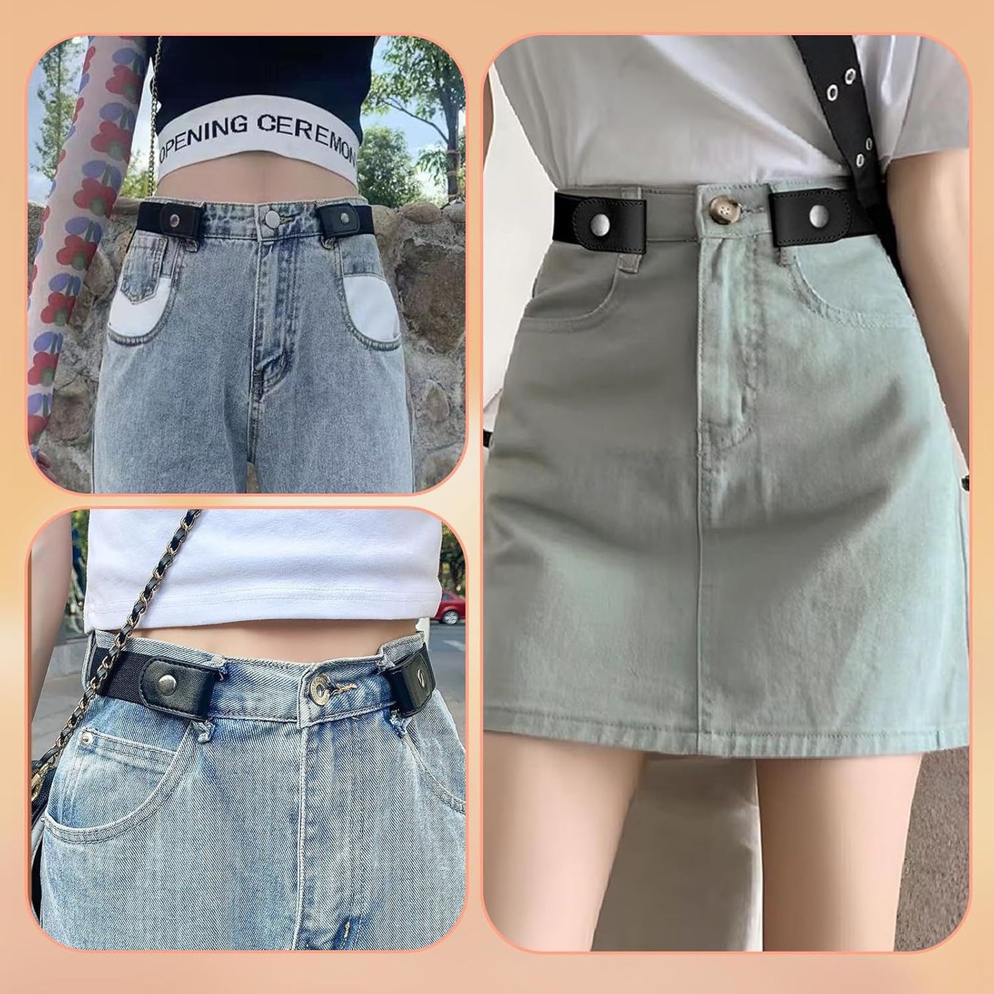 Elastic No Buckle Belt, 3PCS Adjustable Elastic Stretches Buckle Free/No Buckle Stretch Belts, Boy Girls Belt Kids Adjustable Stretches Belt Silver Square Buckles ﻿