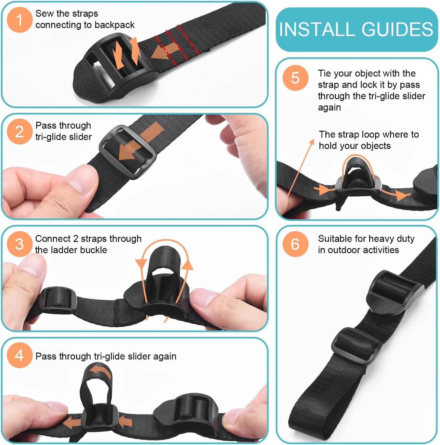 CooBigo 12 Pack Plastic Buckles for Straps 1 Inch Tri-Glide Slide, Plastic Slide Clip Heavy Duty Adjustable Webbing Tri-glides Slider Buckle for Backpack Straps Dog Collar Harness