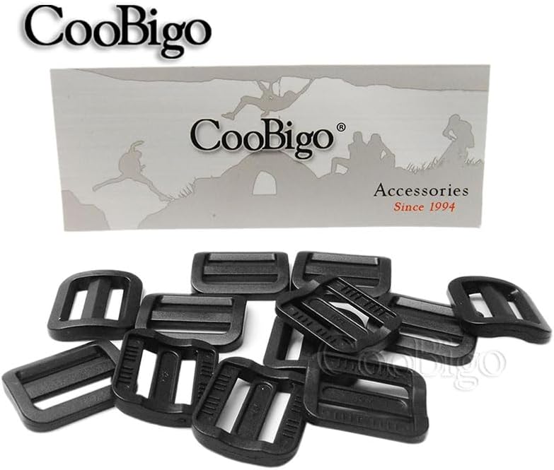 CooBigo 12 Pack Plastic Buckles for Straps 1 Inch Tri-Glide Slide, Plastic Slide Clip Heavy Duty Adjustable Webbing Tri-glides Slider Buckle for Backpack Straps Dog Collar Harness