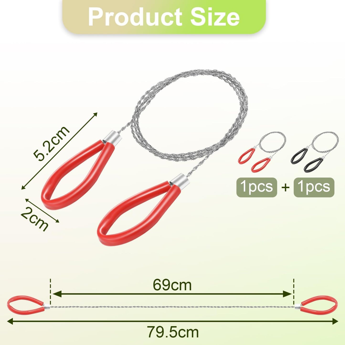 2pcs Cable Wire Saw for PVC, Stainless Steel Pocket Chainsaw Rope Backpack Gear, 31.3" Rope Saw for PE and ABS Plastic Pipes, Emergency Survival Outdoor Camping Hiking Hunting Kits