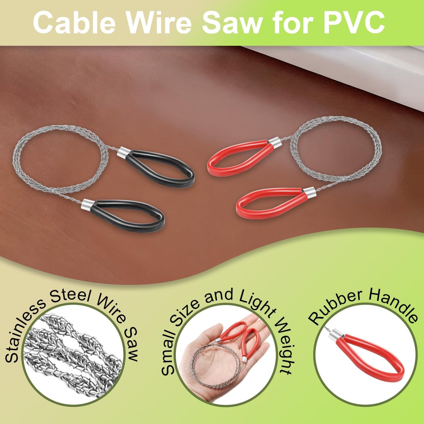 2pcs Cable Wire Saw for PVC, Stainless Steel Pocket Chainsaw Rope Backpack Gear, 31.3" Rope Saw for PE and ABS Plastic Pipes, Emergency Survival Outdoor Camping Hiking Hunting Kits