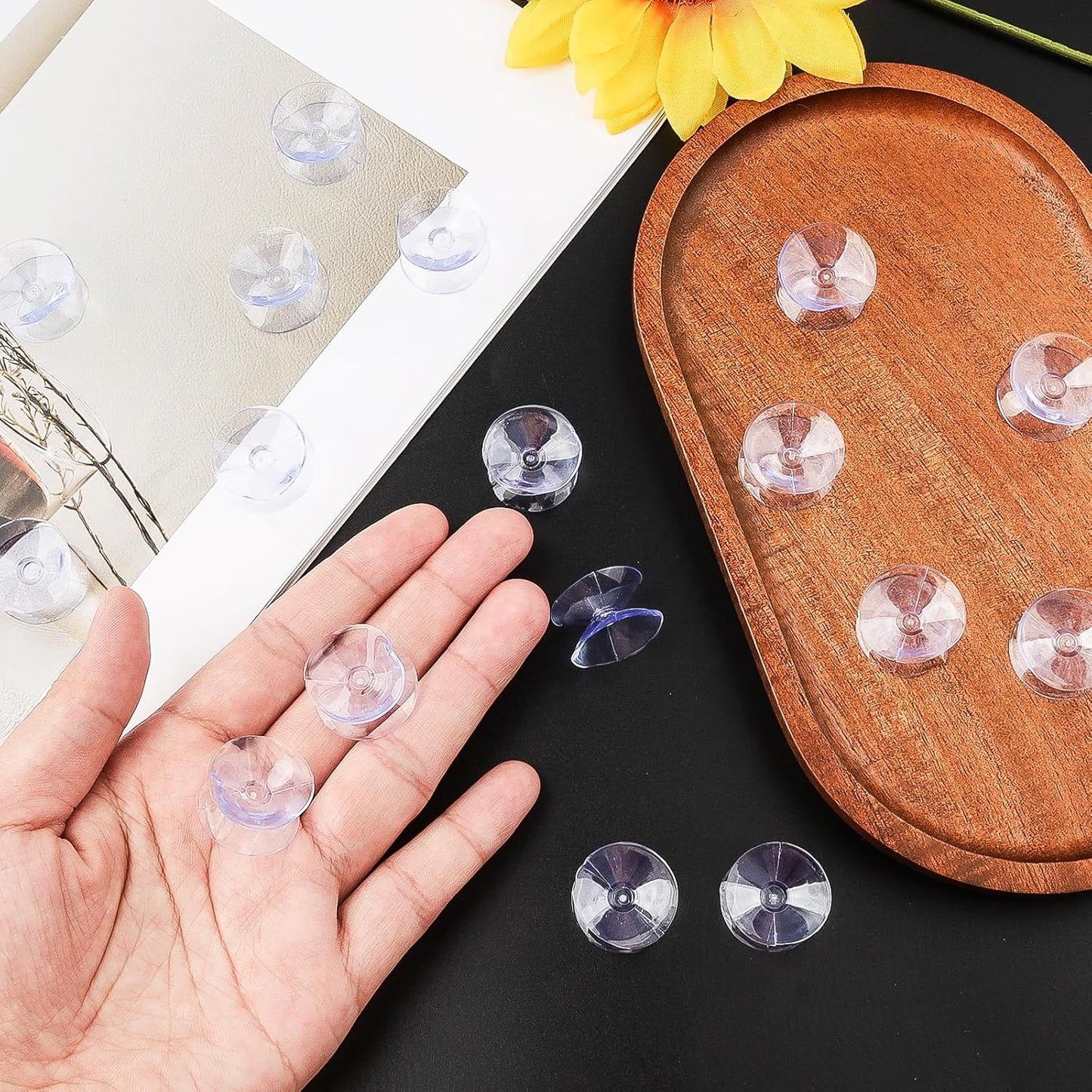 24PCS 20mm Double Sided Suction Cups, Clear Silicone Bumpers Small Suction Cups, Clear Plastic Sucker Pads/Silicone Bumpers Desk Glass Suction Cups for Furniture and Mirrors ﻿