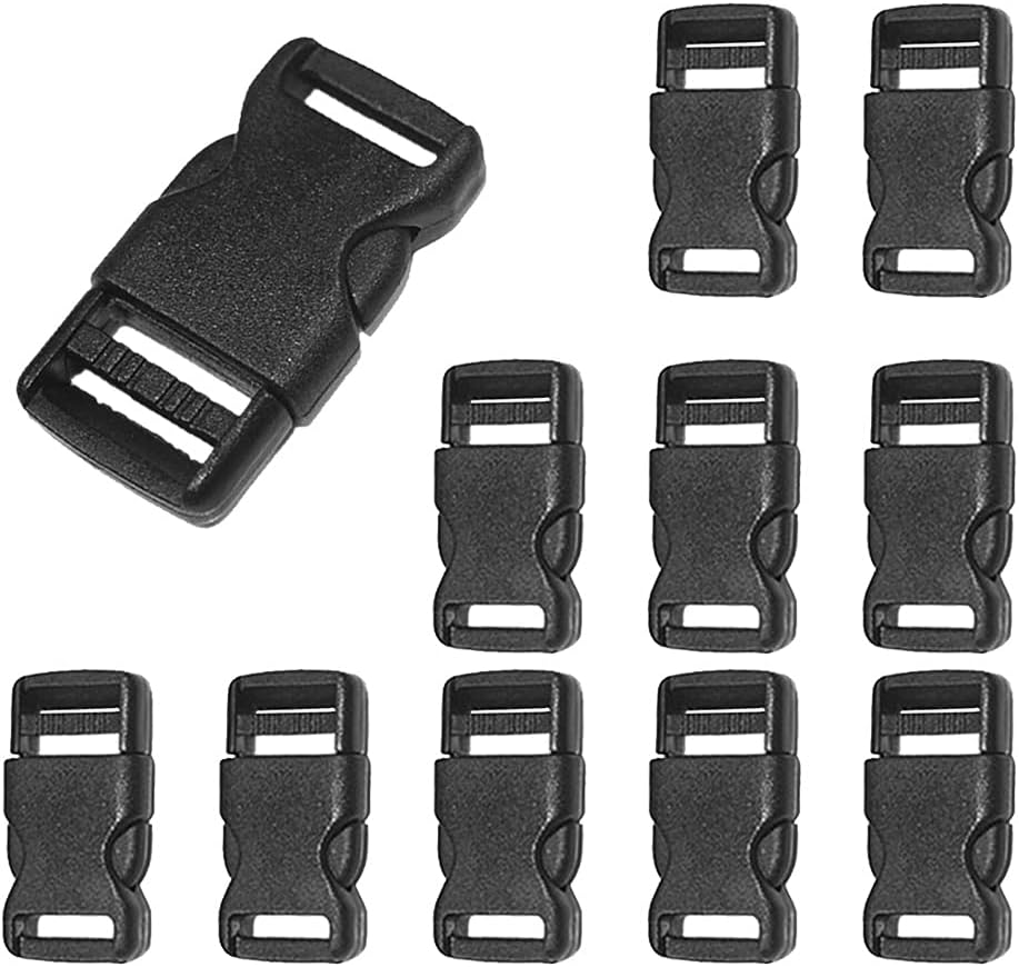 CooBigo 10pcs 1/2"(12.5mm) Side Release Buckles Plastic Black Quick Adjustable Buckle For Backpack Strap DIY Pets Collar Accessory