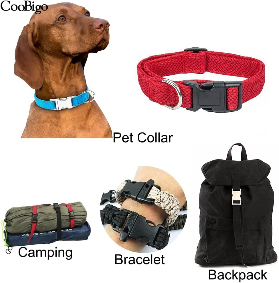 CooBigo 10pcs 1/2"(12.5mm) Side Release Buckles Plastic Black Quick Adjustable Buckle For Backpack Strap DIY Pets Collar Accessory