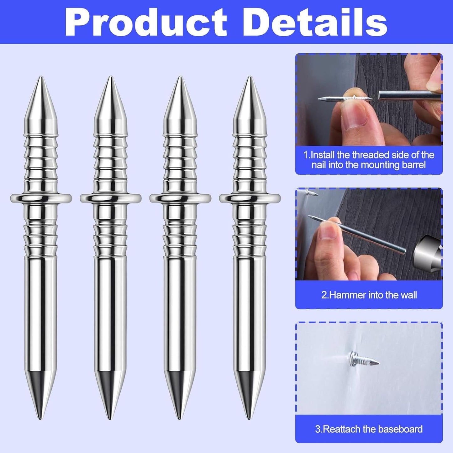 Double Headed Skirting Nails, 50PCS Invisible Seamless Baseboard Screws, Solid Wood Baseboard Double-Headed Nails, Double Sided Nails for Wood, Skirting Line Without Marks Nail for Solid Wood Trim