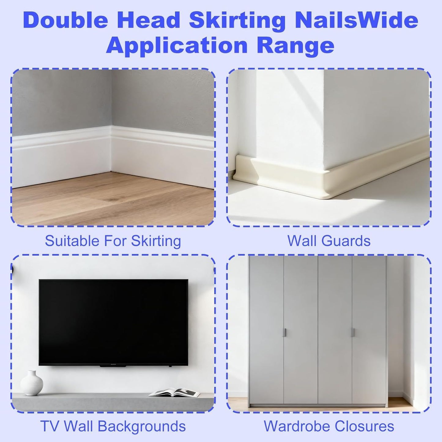 Double Headed Skirting Nails, 50PCS Invisible Seamless Baseboard Screws, Solid Wood Baseboard Double-Headed Nails, Double Sided Nails for Wood, Skirting Line Without Marks Nail for Solid Wood Trim