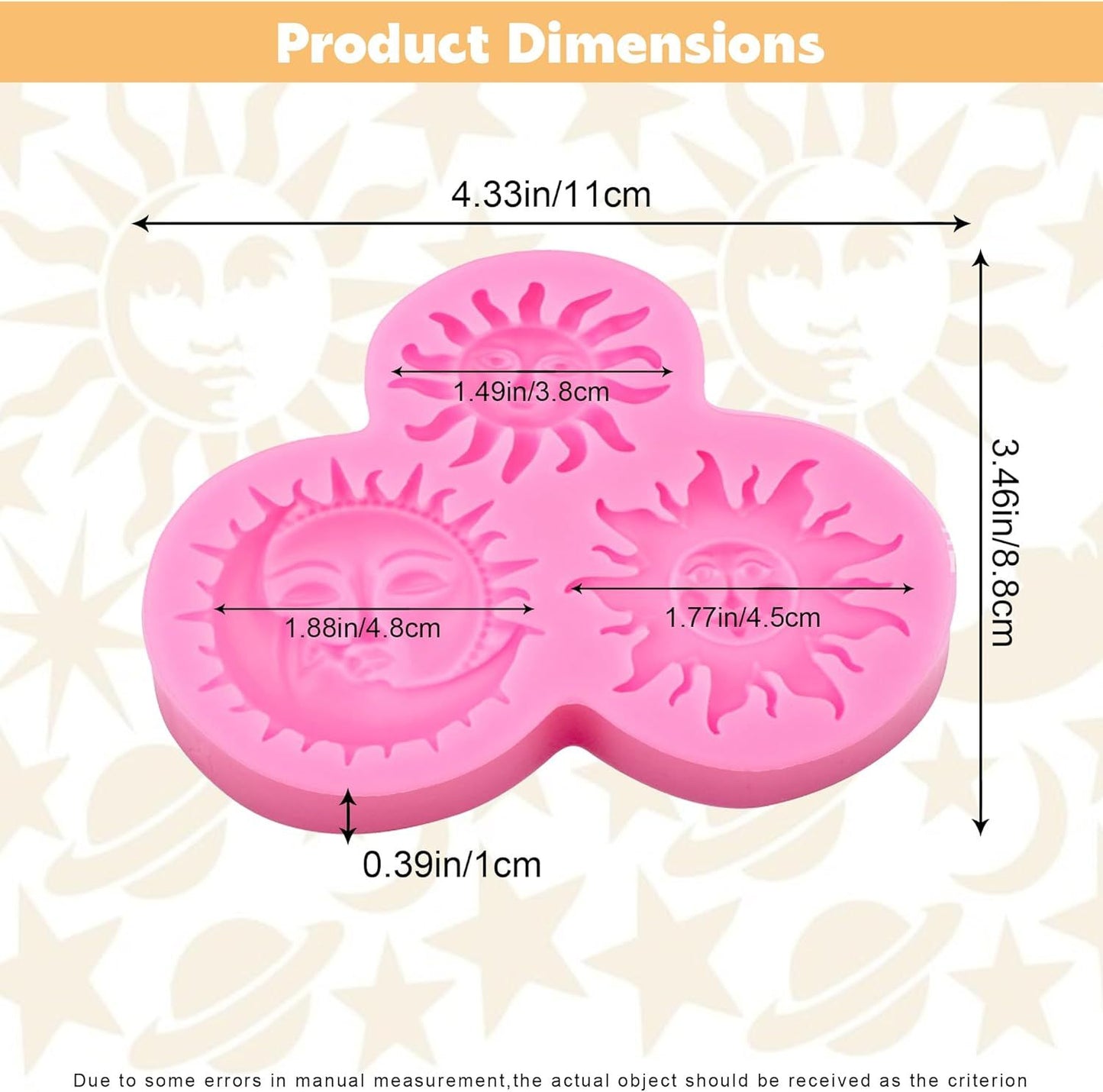 Sun Moon Face Fondant Mold, Silicone Chocolate Candy Mold for DIY Baking Sugar Craft Gum Resin Clay Cake Decorating, Pink