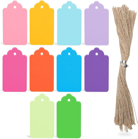 100 PCS Gift Tags with String Attached, 1.7x2.8 inch Colored Gift Tags for Presents DIY Crafts Clothes Holiday Wedding Party Favors