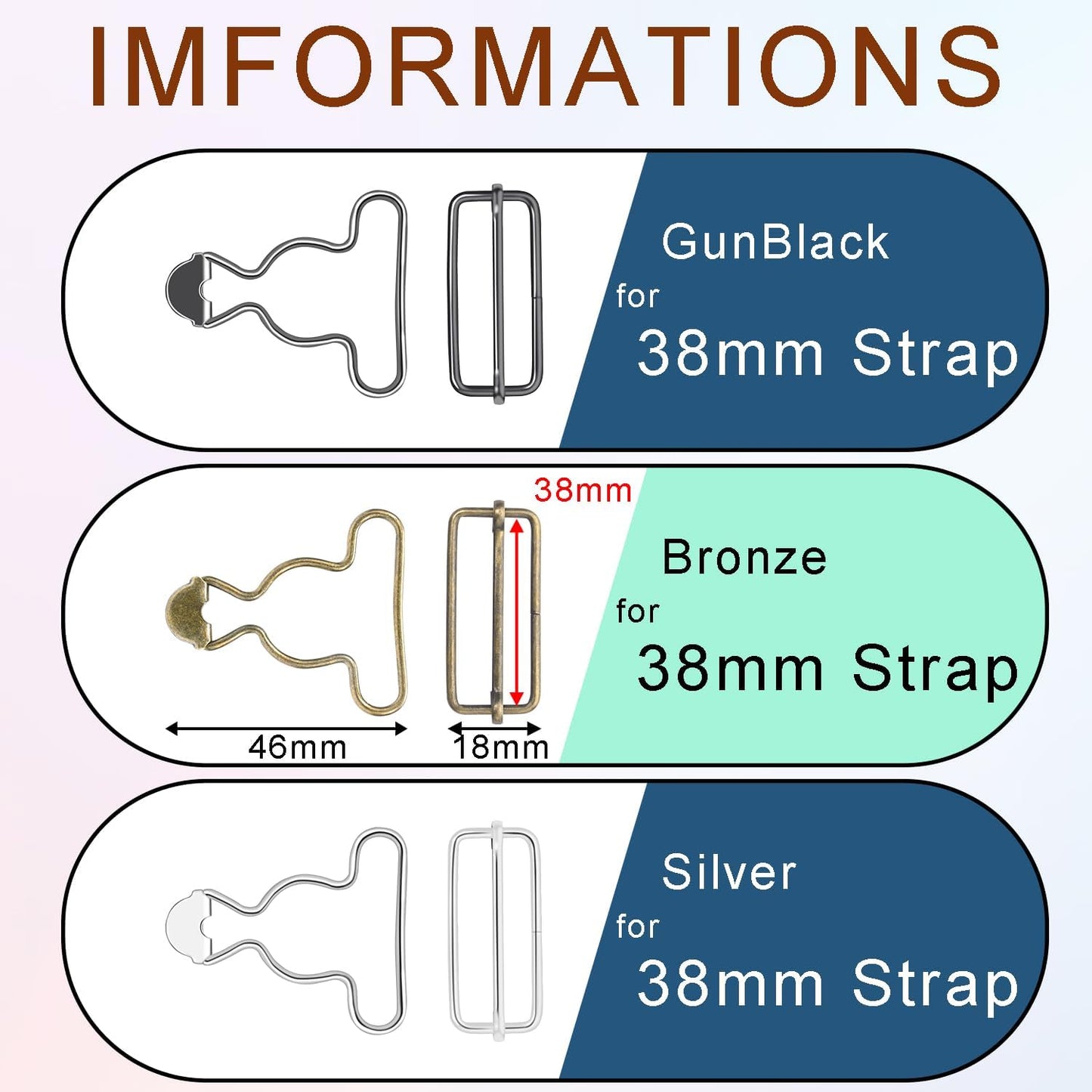 CooBigo 6 Sets 1-1/2" Overall Buckles Replacement, Suspender Buckle Metal Bib Clip Clasp with Adjustable Tri-Glide Slide Buckle for Jeans Suspender, Pants Sewing Accessories (Bronze No-Sew Button)
