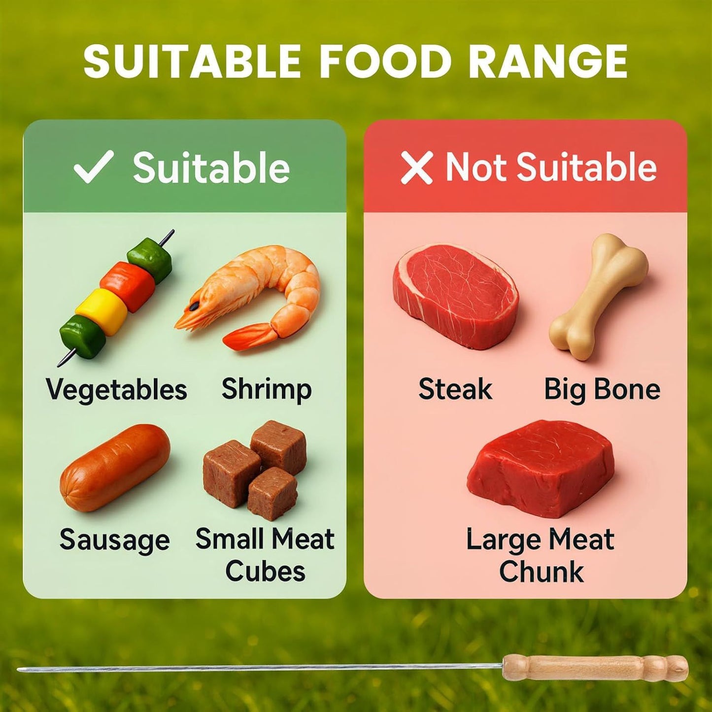12 PCS Skewers for Grilling, Kabob Skewers with Wood Handle, Reusable BBQ Barbecue Sticks for Marshmallow, Hot Dog, Meat, Vegetable, Camping Cookware Grill Cooking, 11.7" (Including Handle)