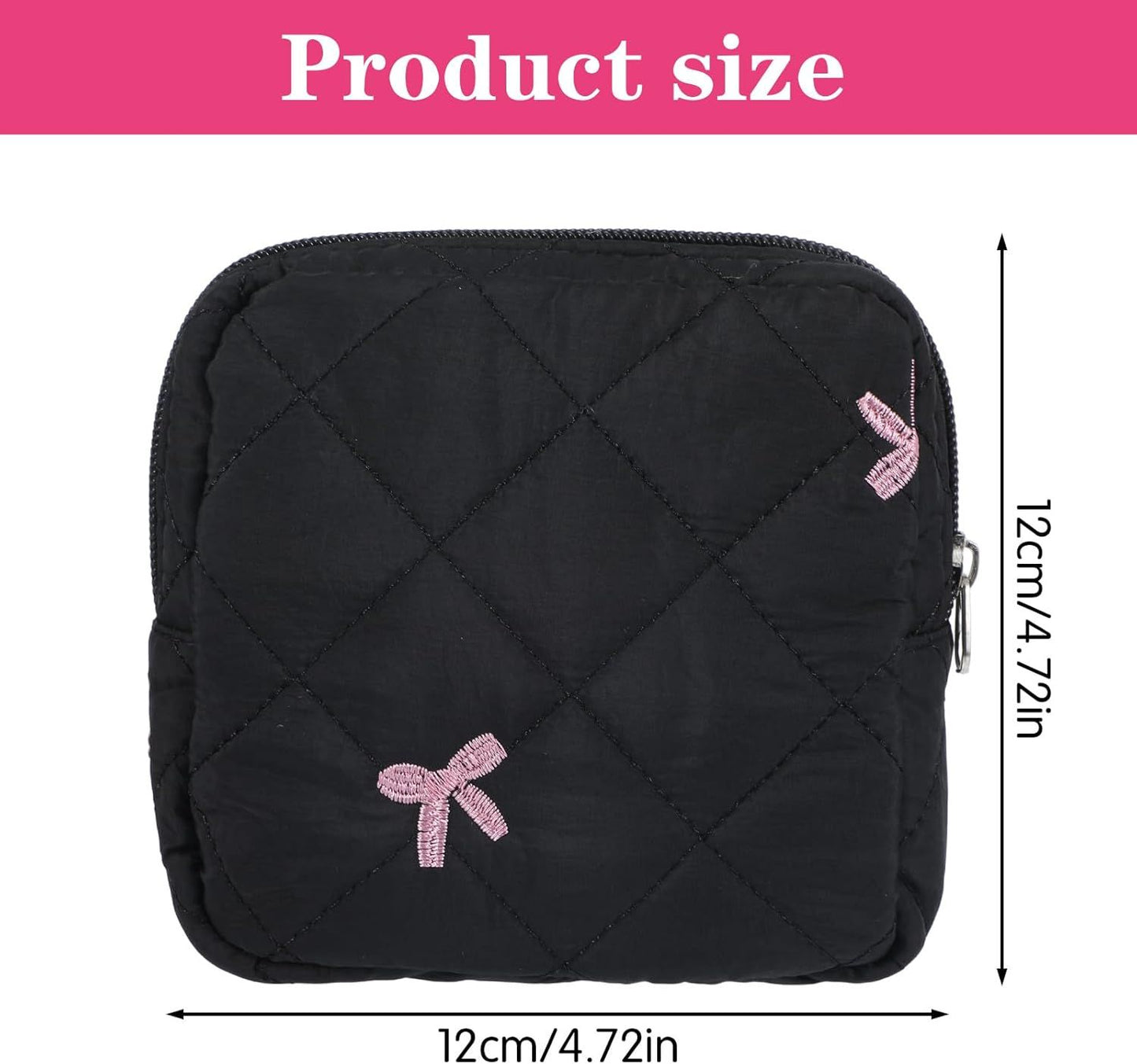 Portable Period Bags for Girls, Cute Bow Period Pouch for Pads Sanitary Napkins Small Tampons, Sanitary Napkin Storage Bag First Gifts for Girls (Black)