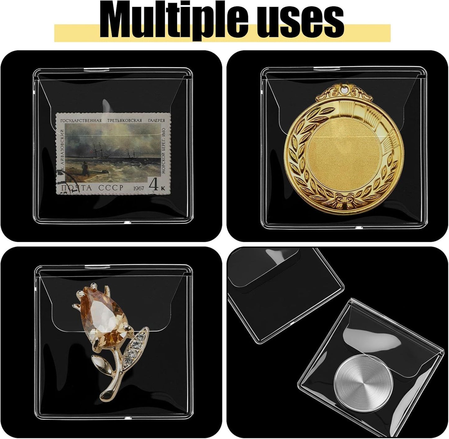 30 Pcs Clear Plastic Coin Holders for Collectors, 2.17×2.17 Inches Coin Sleeves, PVC Small Single Pocket Coin Protectors for All Coins Stamp Collection