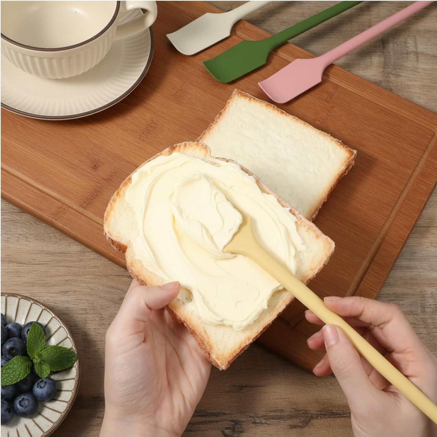 4 Pcs Long Dual-End Silicone Spatula, Small Spatula & Stirring Spoons for Jam Jars & Makeup, Thin Curved End for Scraping, Slim Spoon End for Scooping and Mixing (10.43 Inch)