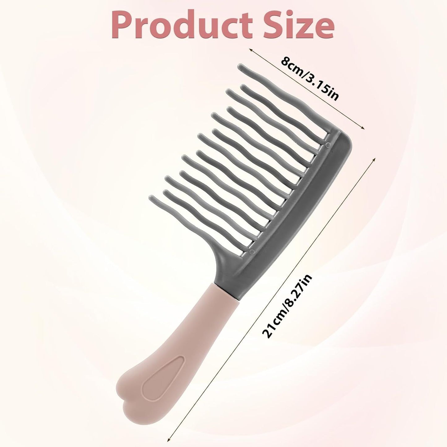 Wide Tooth Comb for Curls, Curly Hair Comb with Double Row Wavy Tooth for Curls Wavy Thick Long Wet Dry Hairs, Detangler Hairs Brush Large Teeth Shower for Women Girl (Grey)