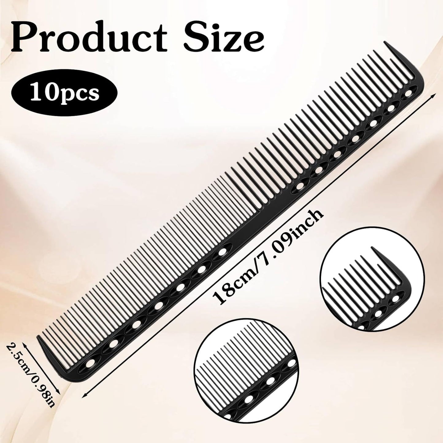 10PCS Cutting Combs for Hair Stylist, Carbon Fiber Hair Combs Fine Tooth Comb Barber Comb Heat Resistant Carbon Fiber Professional Salon Hairdressing for Salon Stylist Men and Women Black