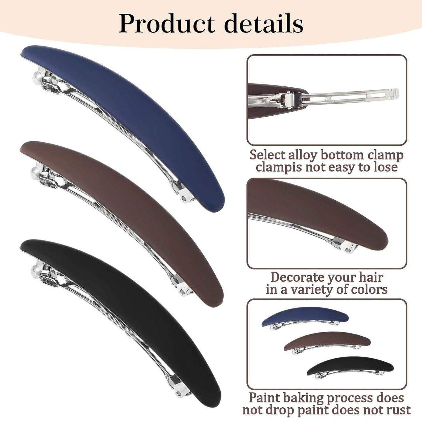 3PCS Large French Hair Barrettes for Women Thin Hairs, Half up French Barrette Hair Clips for Thick Thin, Short and Fine Hairs
