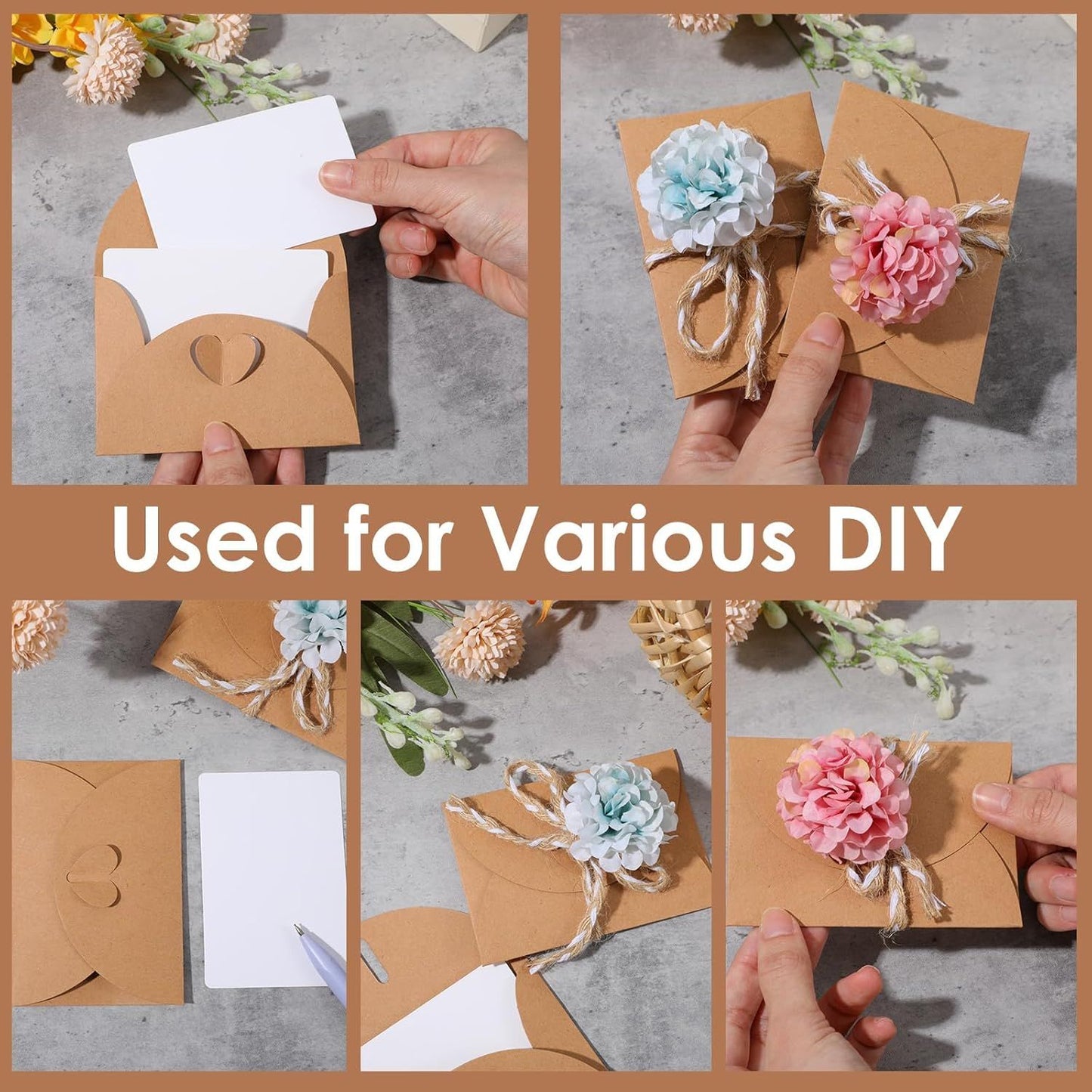30 Pcs Mini Envelopes with Blank Cards, 4.02×2.76in Cute Envelopes with Heart Clasp, Paper Gift Card Holders, Tiny Envelope for Business Card, Weddings Favors, Greeting Cards
