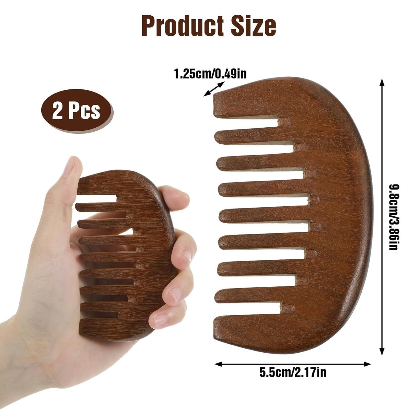 Matwses 2 Pcs Natural Wooden Hair Comb, Wooden Wide Tooth Comb, Vintage Wood Scalp Massage Combs for Women and Men Detangling (3.86×2.17in)