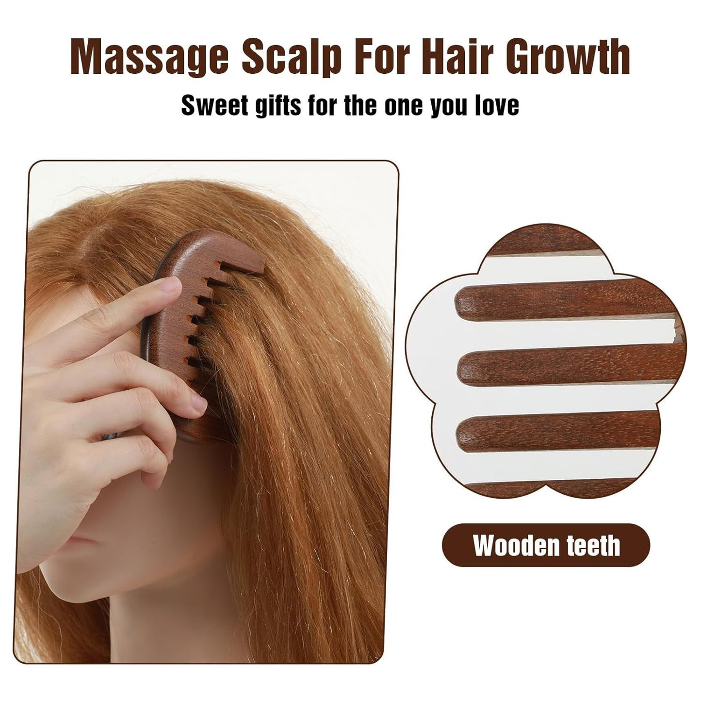 Matwses 2 Pcs Natural Wooden Hair Comb, Wooden Wide Tooth Comb, Vintage Wood Scalp Massage Combs for Women and Men Detangling (3.86×2.17in)