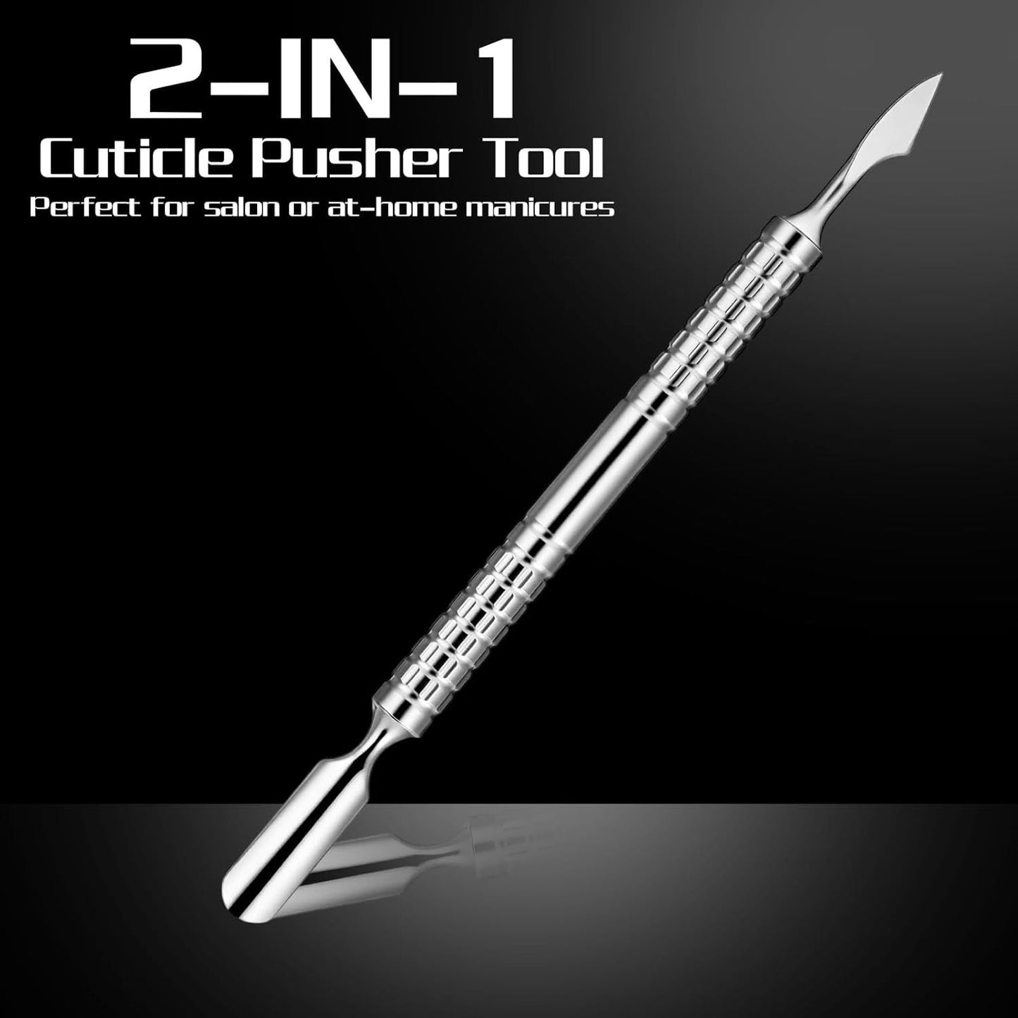 Dual Head Nail Cuticle Pusher Tool, Nail Scraper Stainless Steel Curved & Chisel Edge for Women Home Manicure Pedicure Tools Professional Tool for Cuticle Work (Silver)