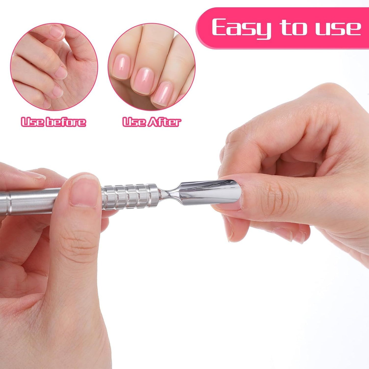 Dual Head Nail Cuticle Pusher Tool, Nail Scraper Stainless Steel Curved & Chisel Edge for Women Home Manicure Pedicure Tools Professional Tool for Cuticle Work (Silver)