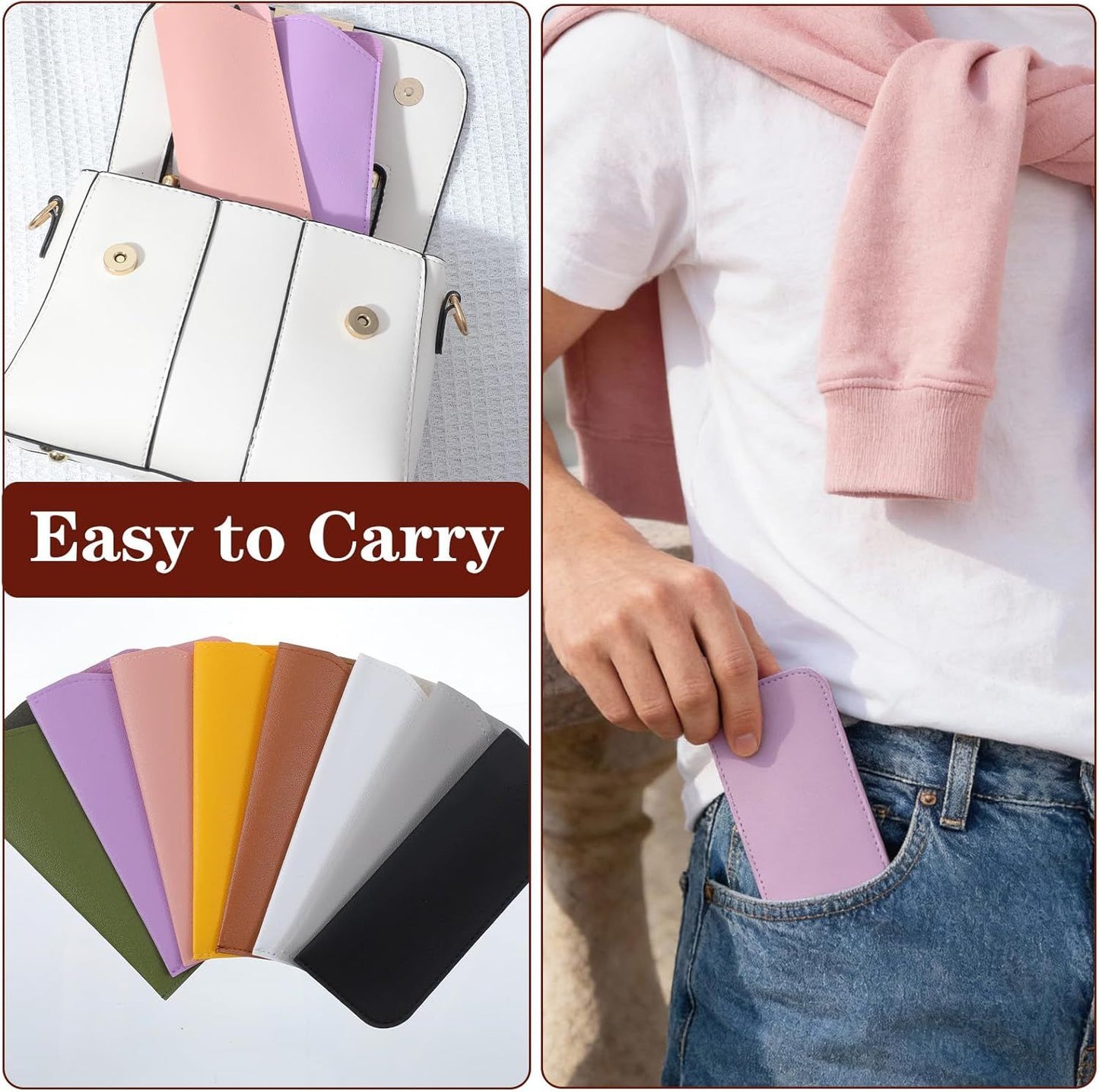 8 Pack Soft Glasses Case, 6.89 X 2.95 Inch Soft Leather Glasses Pouch, Portable Thin Eyeglasses Case for Women Men Travelling Reading