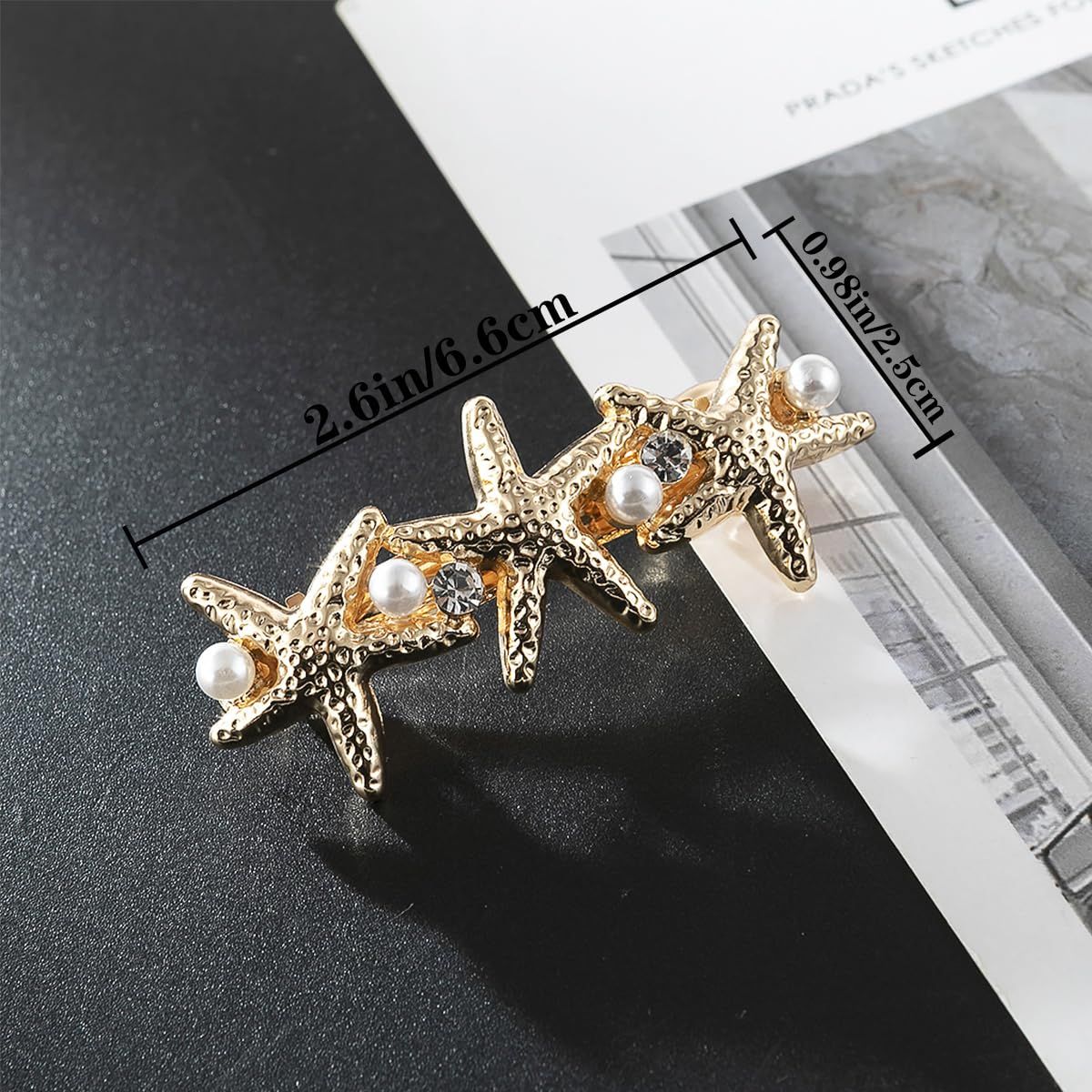 4 PCS Starfish Hair Barrettes for Women Girls Hair Clips Pearl Spring Hair Clip Accessories Women Fashion Ponytail Holders French Barrettes for Thick Hair Clips for Long Hair for Daily Use
