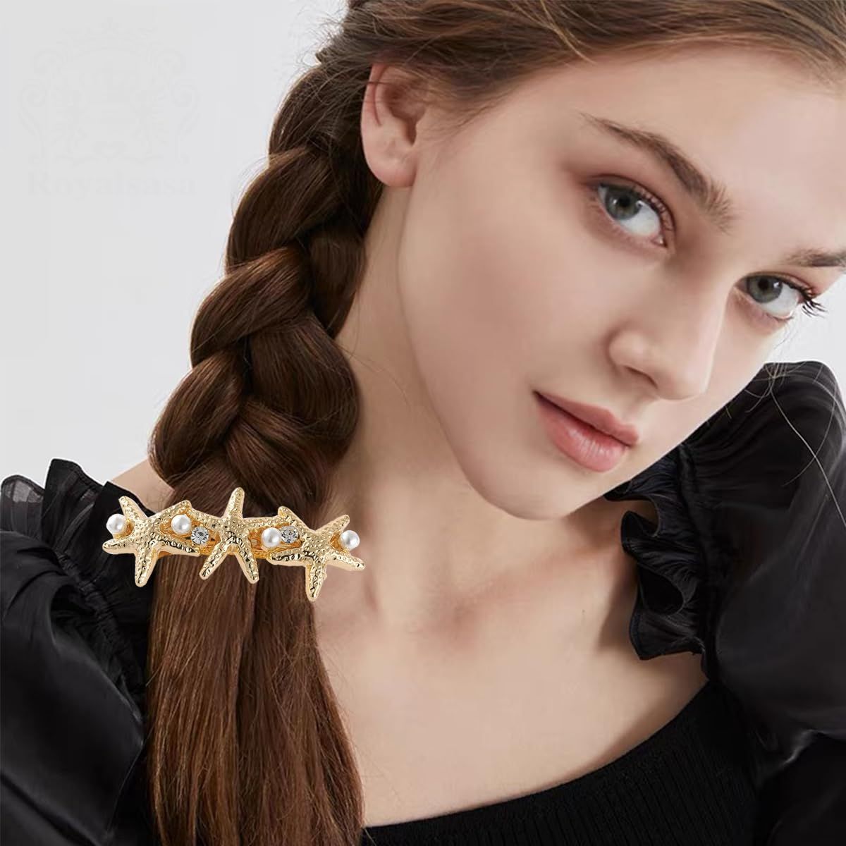 4 PCS Starfish Hair Barrettes for Women Girls Hair Clips Pearl Spring Hair Clip Accessories Women Fashion Ponytail Holders French Barrettes for Thick Hair Clips for Long Hair for Daily Use