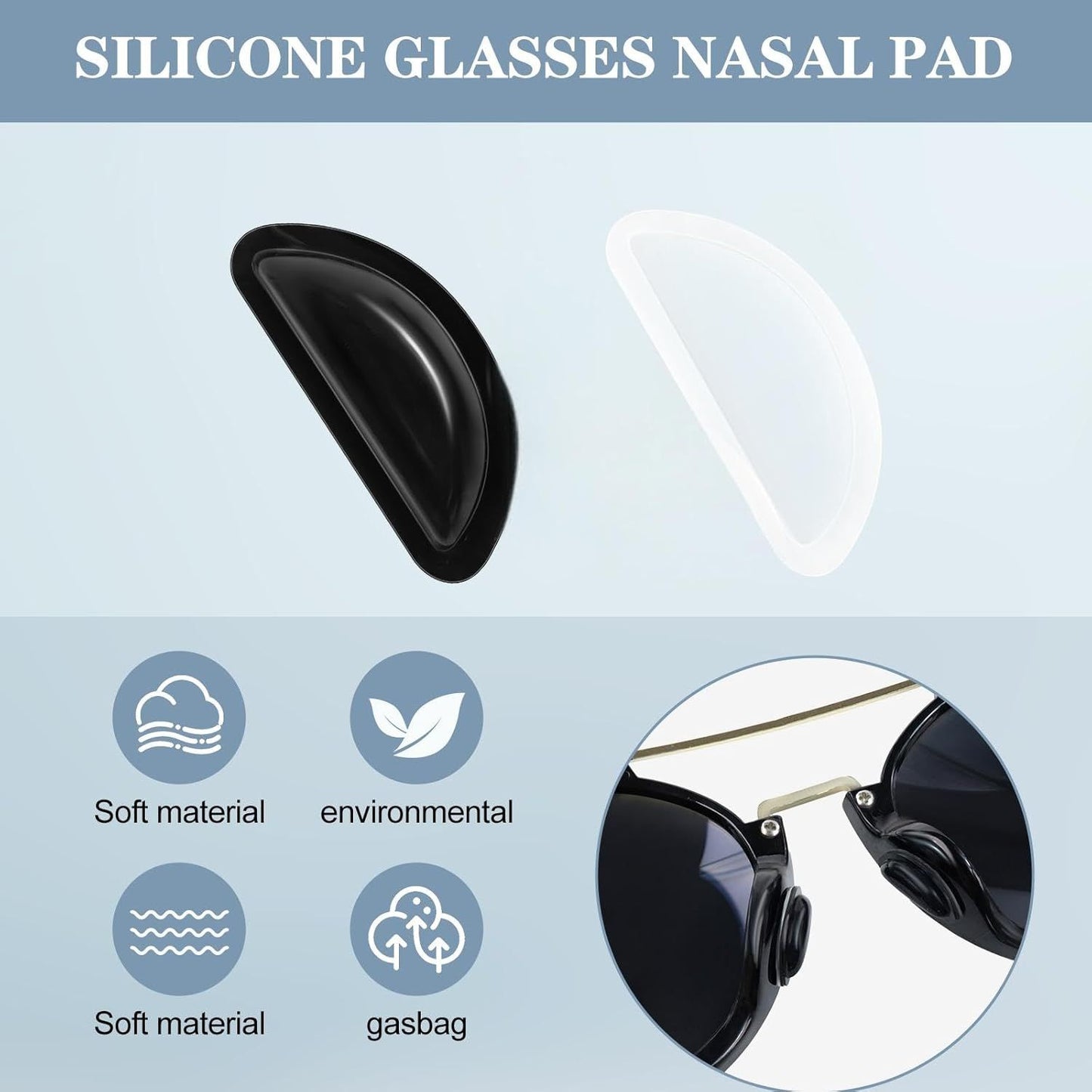 12 Pairs Soft Silicone Adhesive Eyeglass Nose Pads Non Slip with 3.5 Mm/ 0.4 Inch Thickness Air Bag for All Type Full Plastic Frames, Sunglasses, Reading Glasses (Black)