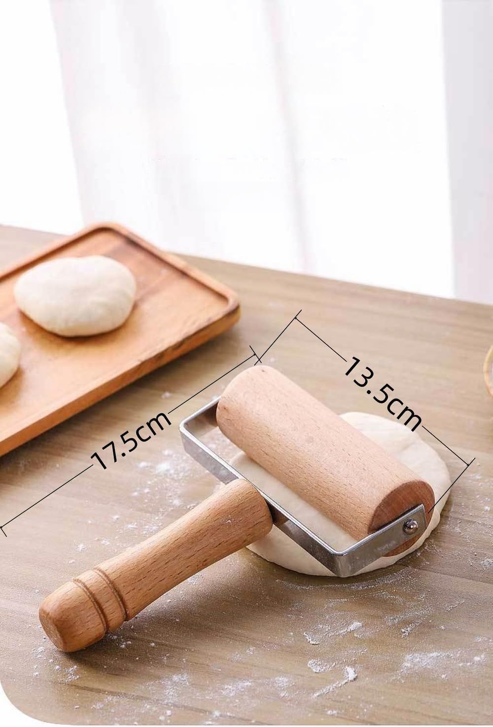 Stainless Steel & Beechwood Rolling Pin with Adjustable Thickness - Ergonomic Dumpling/Pasta Maker、Pizza, Kitchen Tool for Home Chefs, Dishwasher Safe & Rustproof Design (T)