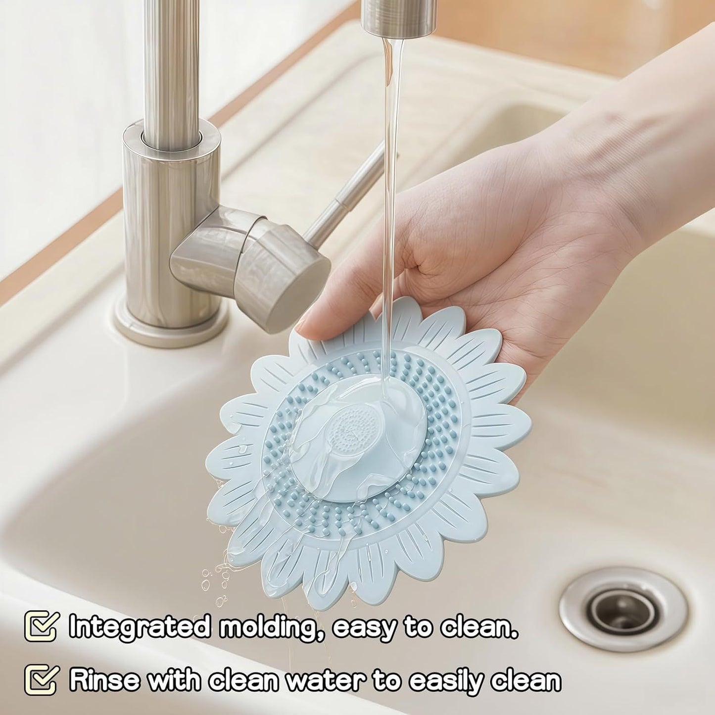 Sunflower Silicone Drain Cover,2-Pack Hair Catcher for Shower Tub Sink, Flower Shape Bathtub Drain Cover, Non-Slip Silicone Strainer for Kitchen Bathroom Laundry (Blue Yellow)
