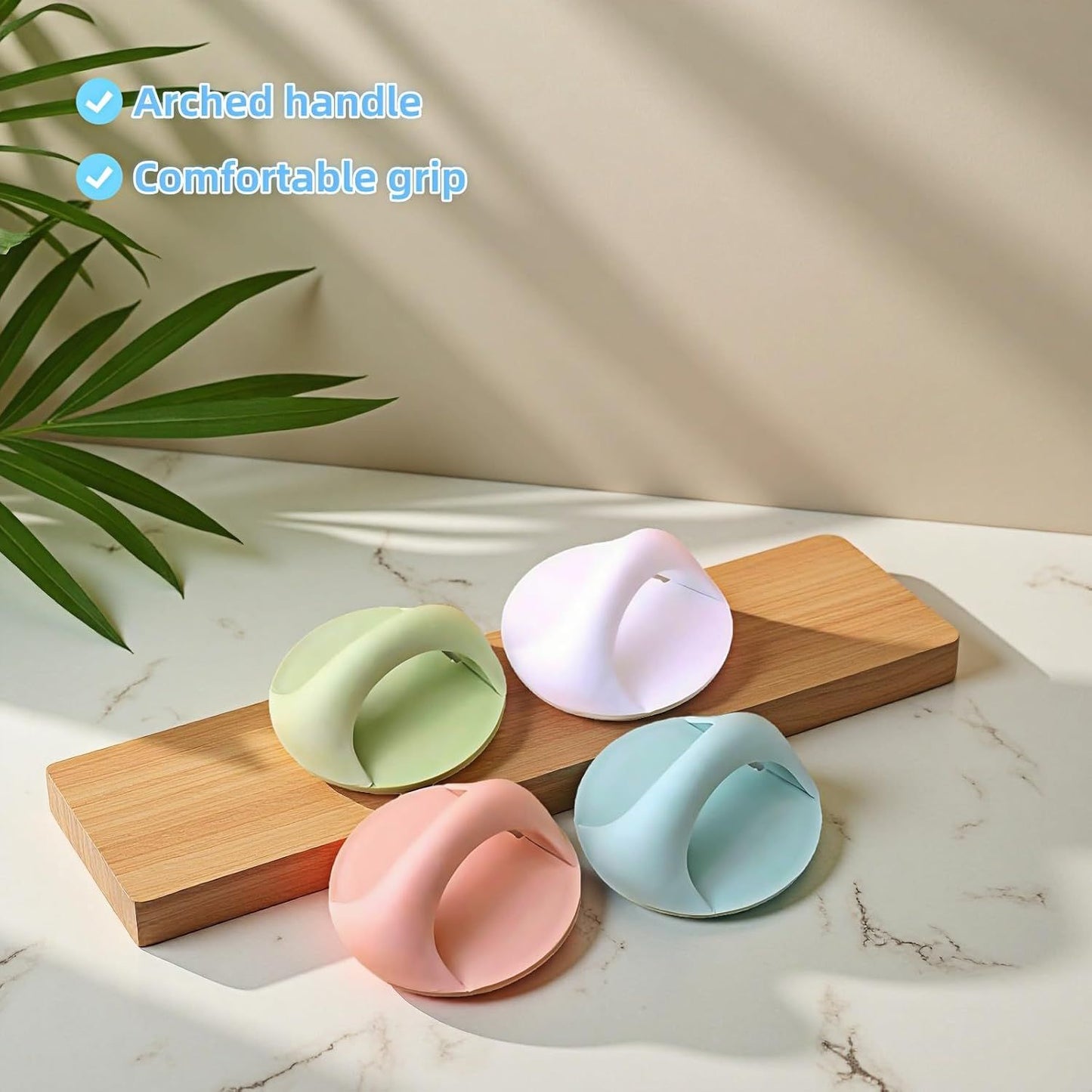 4-Pack Self-Adhesive Cabinet Pulls, No-Drill Handles for Cabinet, Window, Drawer, Glass Door, Easy Installation & Strong Grip (White, Pink, Blue, Green),2.56 Inch Adhesive Pull Knob