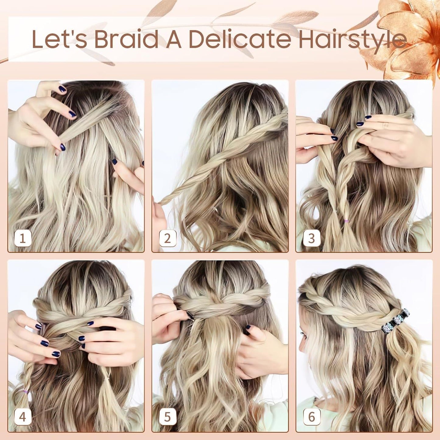 Braided Hair Clips For Women - Sparkling Crystal Stone Hair Clips For Styling Sectioning with 3 Small Hair Barrettes, Hair Accessories Four-Leaf Chopped with Rhinestones for Women& Girls 4 PCS (# 1)