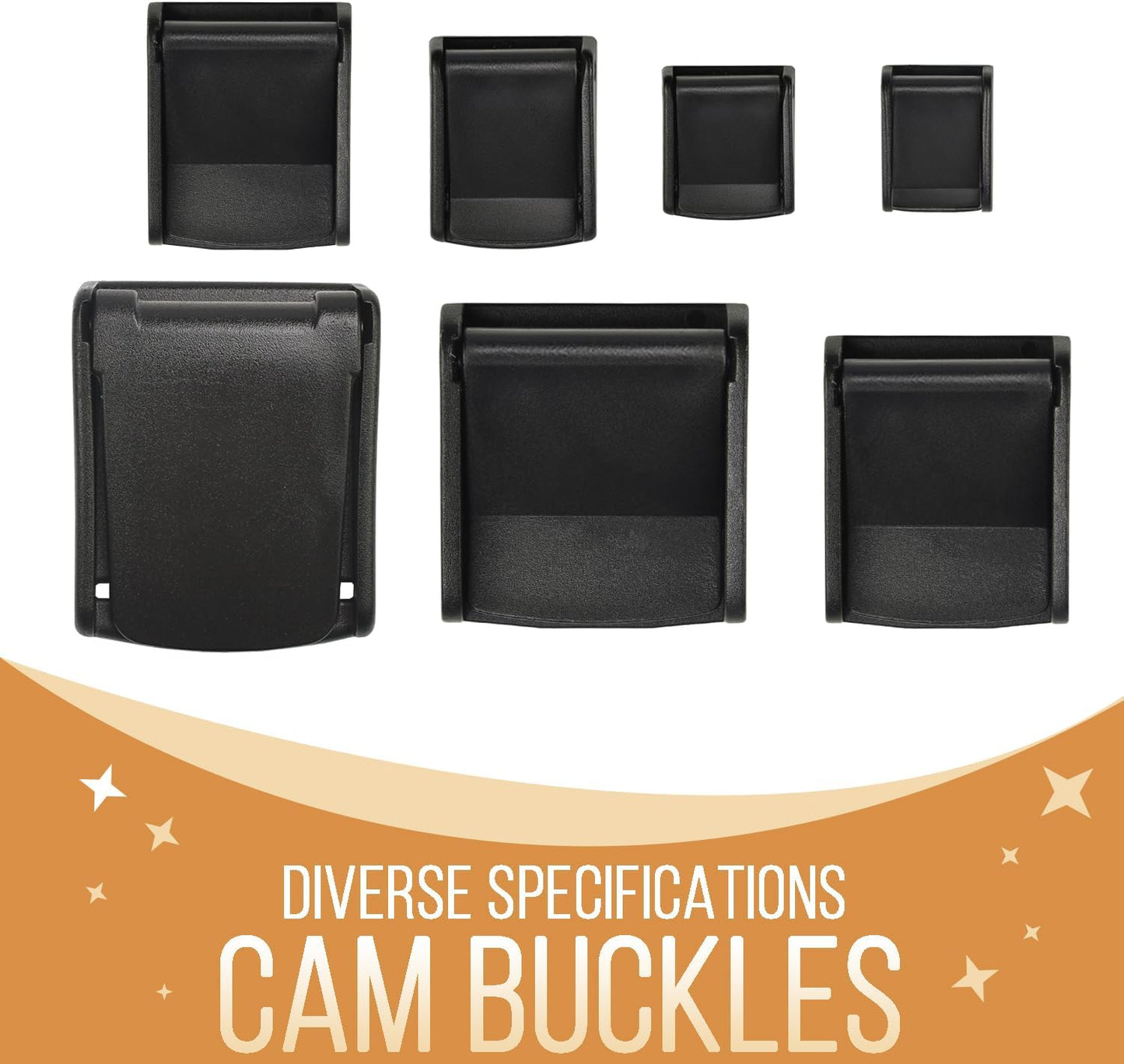 CooBigo 10Pack 1 Inch Black Cam Buckles, Plastic Toggle Buckle Clip for Pet Chest Vest, Car Roof Bag, Backpack Luggage Straps, Belt DIY Craft Accessories (25.5mm)