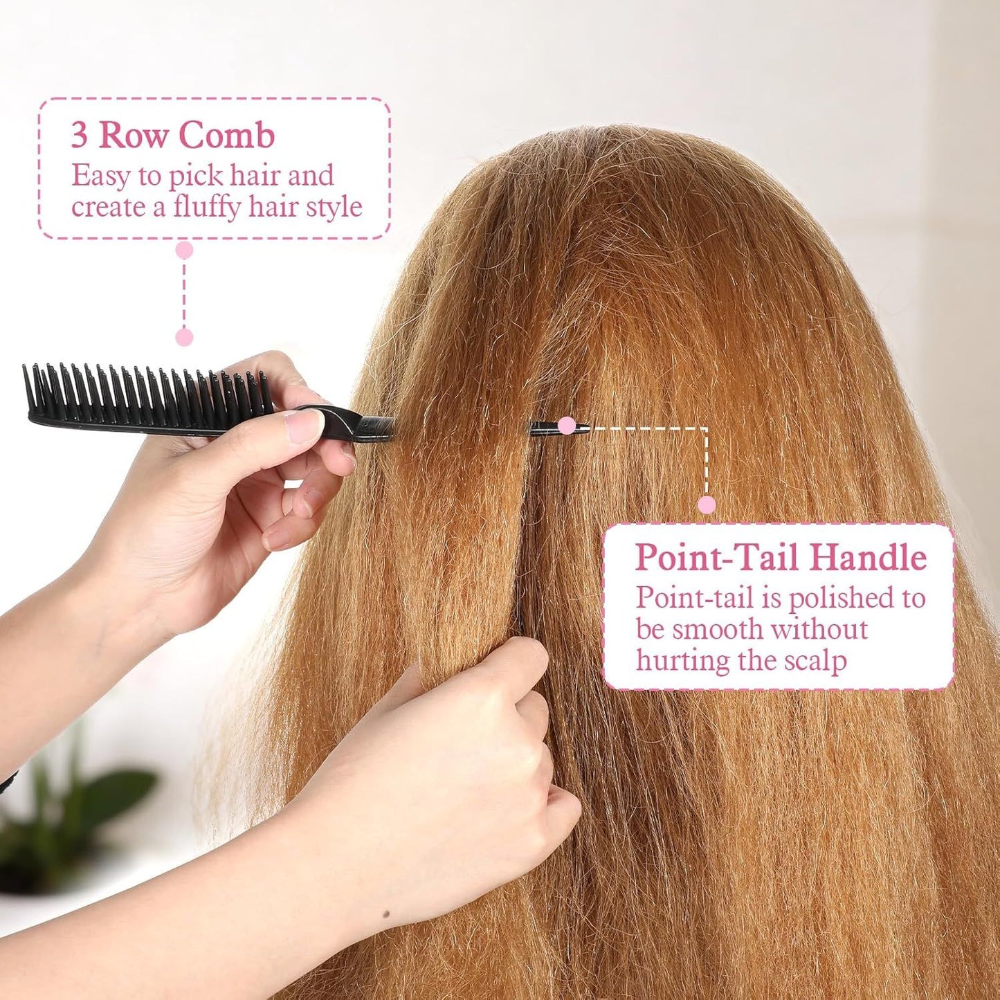 4 PCS Black 3 Row Comb for Natural Hair, The Unbraider Combs Tool for Braids, Three Row Comb for Women Men Detangling and Sectioning