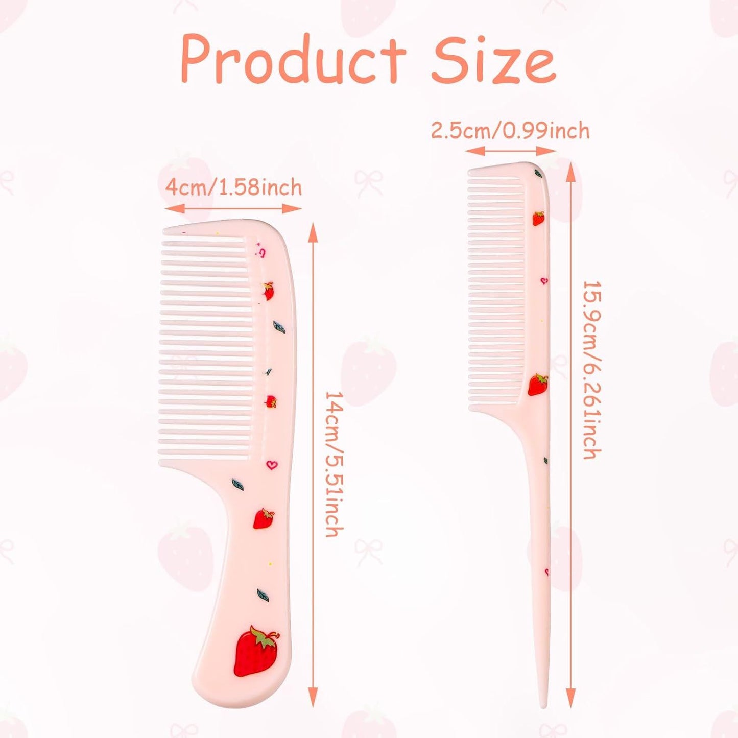 2pcs Cute Hair Comb Set, Pink Strawberry Baby Comb Fine Tooth Comb & Rat Tail Comb Toddler Tiny Hair Comb Small Girls Comb Plastic Mini Kids Comb Hair Parting Comb for Women Girls Kids All Hair Types