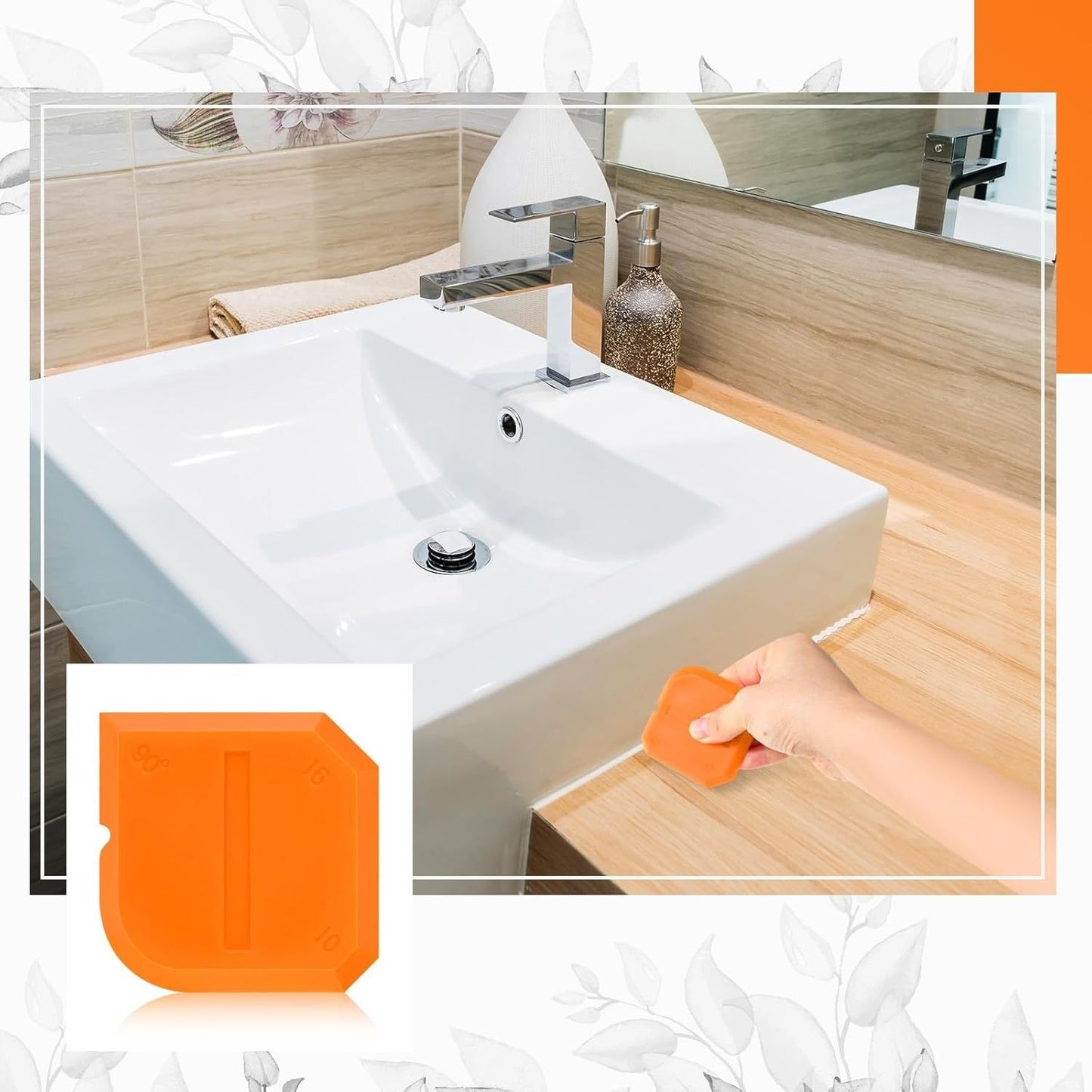 2 Pieces Caulking Tool Set Silicone Sealant Grout Tool for Kitchen Bathroom Floor Sealant Sealing(Orange)
